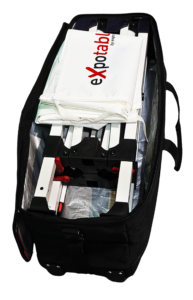 expotable 60x120cm steel carrybag open with fabric